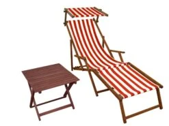 Relaxliege Rot-weiß Gartenliege Strandliege Fußteil Sonnendach Tisch Gartenmöbel 10-314 F S T