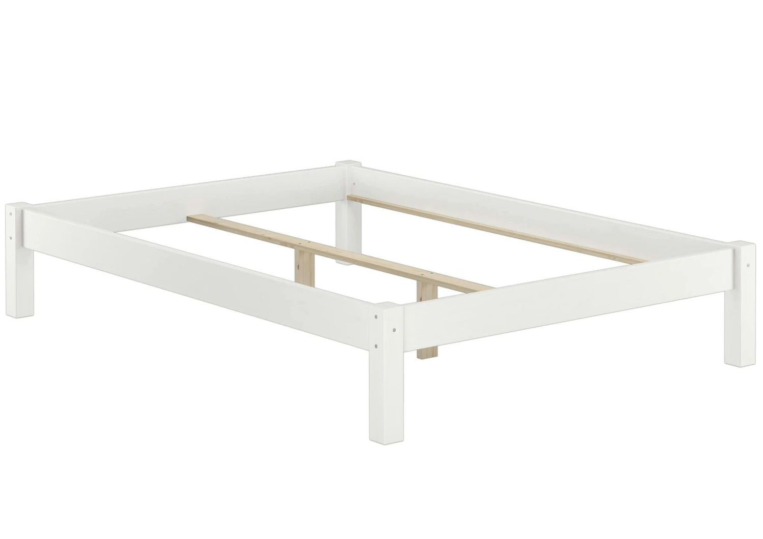 Weißes Bettgestell Kiefer Doppelbett 140x200, Massivholzbett Mit Rollrost 60.35-14 W 4 Weißes Bettgestell Kiefer Doppelbett 140x200, Massivholzbett Mit Rollrost 60.35-14 W – Bild 4