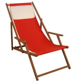 Liegestuhl Rot Fußablage Kissen Deckchair Klappbar Sonnenliege Holz Gartenliege 10-308 N F KH -Erst-Holz 49cdd088 60af 4327 a4ff fb5e699e68fe 3