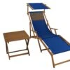Sonnenliege Blau Strandliege Holzliege Buche Fußteil Sonnendach Tisch Kissen 10-307 FST KD