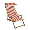 Gartenliege Rot-weiß Strandliege Sonnenliege Holz Relaxliege Sonnendach Strandstuhl 10-314 S
