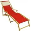 Liegestuhl Rot Fußablage Kissen Deckchair Klappbar Sonnenliege Holz Gartenliege 10-308 N F KH
