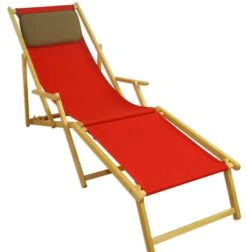 Liegestuhl Rot Fußablage Kissen Deckchair Klappbar Sonnenliege Holz Gartenliege 10-308 N F KH -Erst-Holz 796cce22 66b6 43c6 8bd7 486ae1dd1512 1