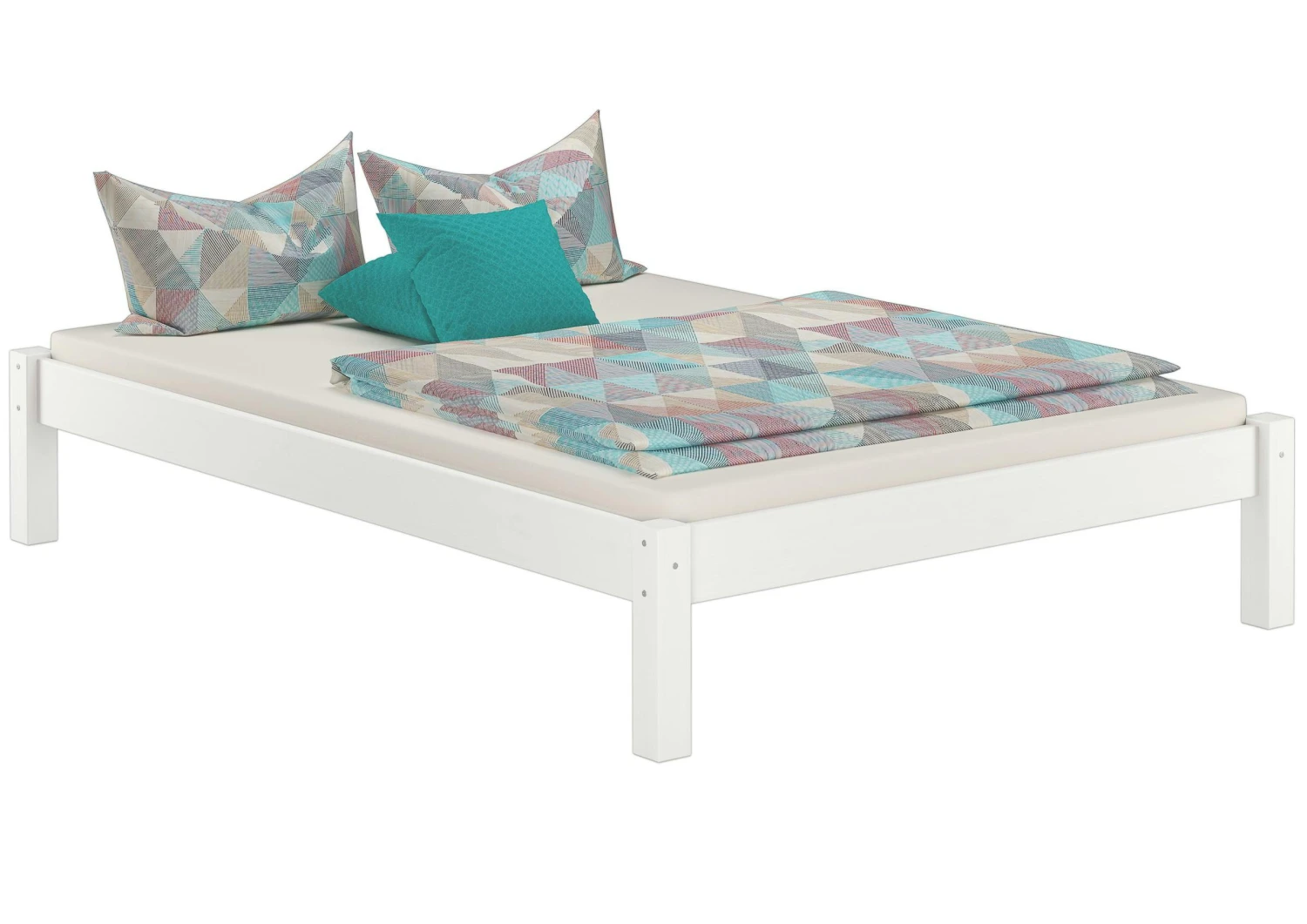 Weißes Bettgestell Kiefer Doppelbett 140x200, Massivholzbett Mit Rollrost 60.35-14 W 2 Weißes Bettgestell Kiefer Doppelbett 140x200, Massivholzbett Mit Rollrost 60.35-14 W – Bild 2