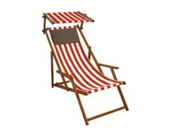 Gartenstuhl Rot-weiß Sonnenliege Strandstuhl Sonnendach Kissen Deckchair Buche 10-314 S KH -Erst-Holz 933cb113 9328 4803 8047 b9f5e381af1d
