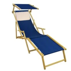 Sonnenliege Blau Gartenliege Fußteil Sonnendach Kissen Buche Hell Klappbar 10-307 N F S KH