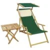 Liegestuhl Grün Gartenliege Strandliege Sonnendach Tisch Gartenmöbel Holz Deckchair 10-304NSTKH