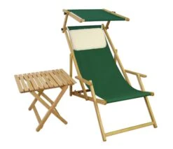 Liegestuhl Grün Gartenliege Strandliege Sonnendach Tisch Gartenmöbel Holz Deckchair 10-304NSTKH