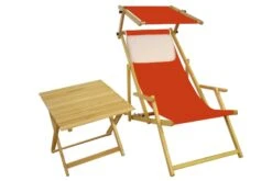 Liegestuhl Terracotta Gartenliege Strandliege Sonnendach Tisch Kissen Buche Hell 10-309NSTKH