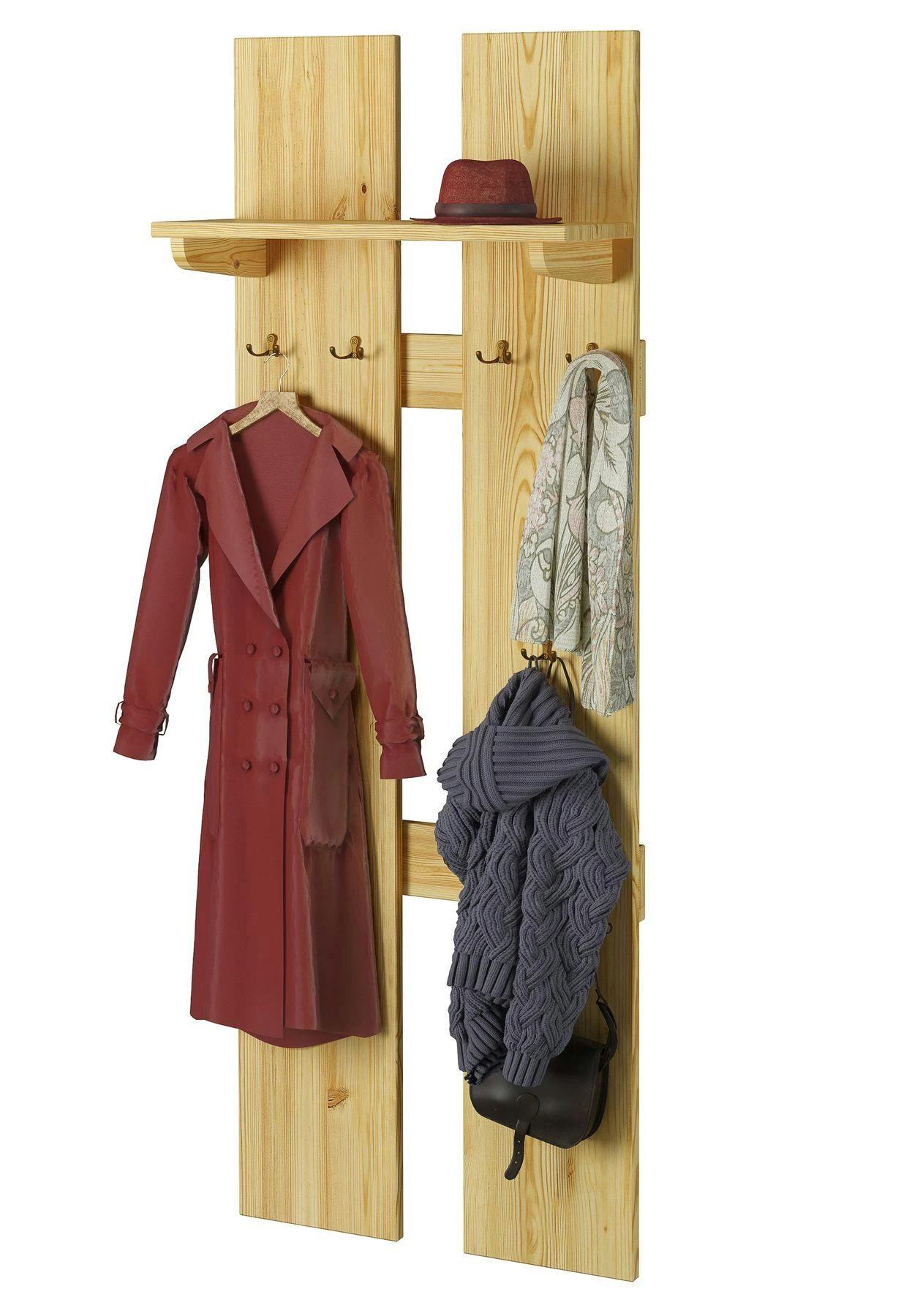 Breite Wand-Garderobe Kiefer Massiv Als Flurgarderobe Oder Kleiderhaken Mit Hutablage 90.80-10 6 Breite Wand-Garderobe Kiefer Massiv Als Flurgarderobe Oder Kleiderhaken Mit Hutablage 90.80-10 – Bild 6