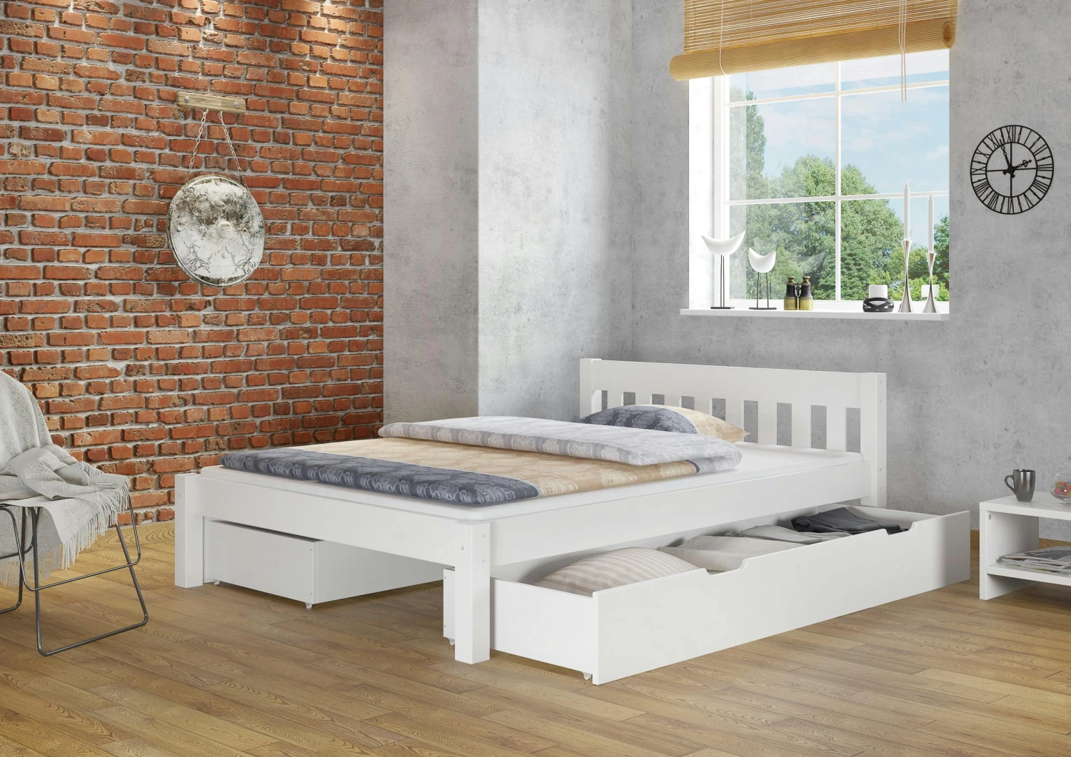 Doppelbett Futonbett 140x200 Massivholz Kieferbett Weiß Rollrost Matratze 60.38-14 W M 6 Doppelbett Futonbett 140x200 Massivholz Kieferbett Weiß Rollrost Matratze 60.38-14 W M – Bild 6